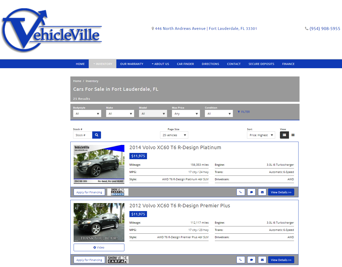 Screenshot of Vehicleville website