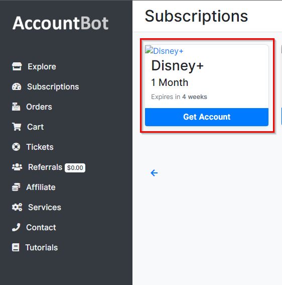 Purchased Subscriptions on Disney Plus