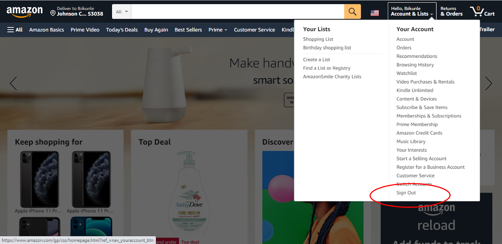 How To Log Out Of Amazon on Desktop. Tutorial image 2