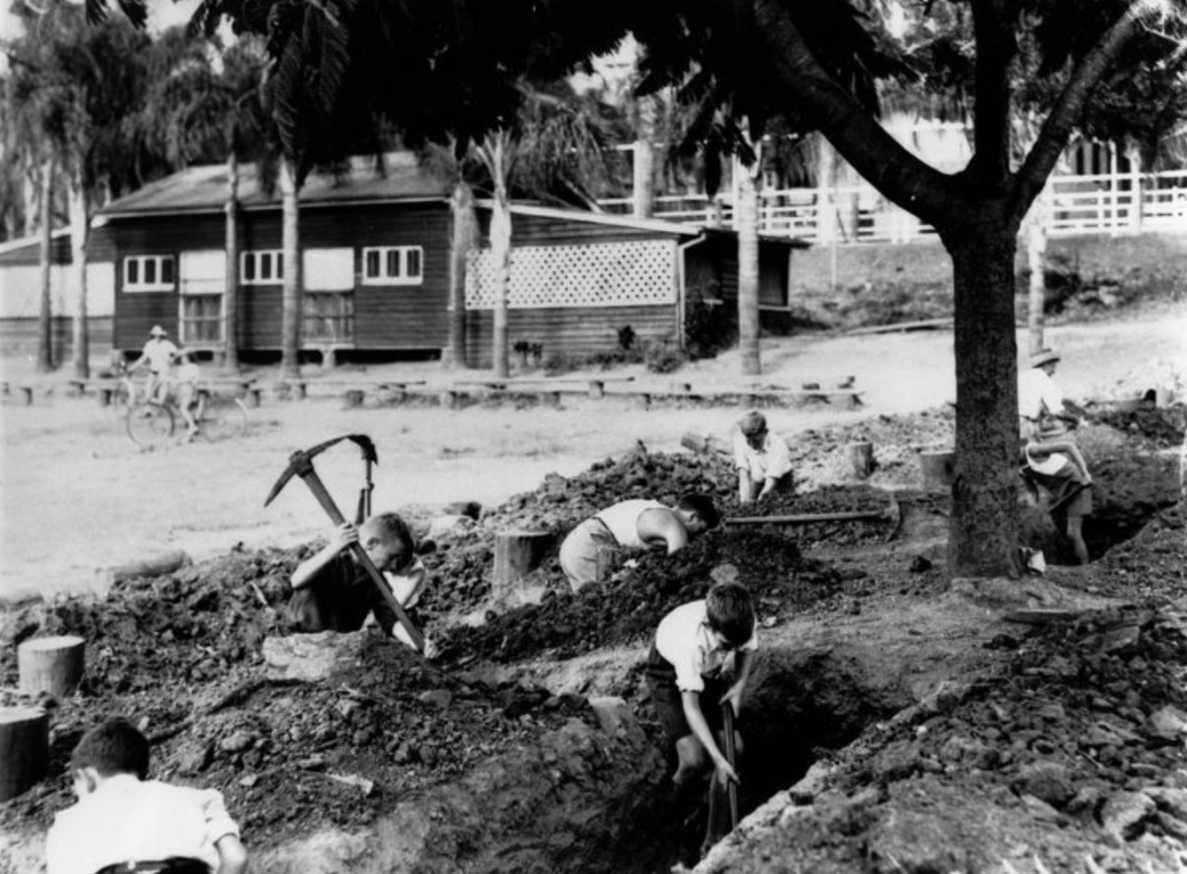 Slit trenches dug at Ascot State School during World War II