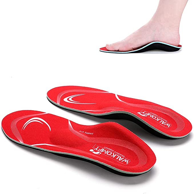 Walkomfy Pain Relief Orthotics, Plantar Fasciitis Arch Support Insoles Shoe Inserts for Maximum Support/All-Day Shock Absorption/Designed for Men and Women(Mens 4-4 1/2 | Womens 6-6 1/2, red-w107a)
