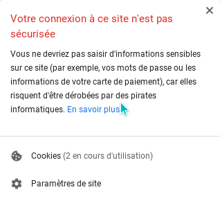 La sécurité de connexion d'un site avec Google Chrome