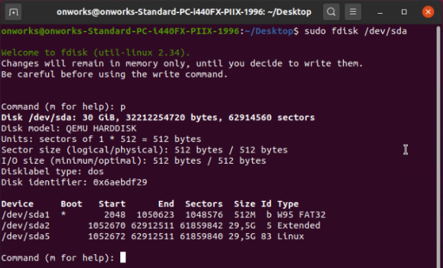 Resize Linux partion using fdisk