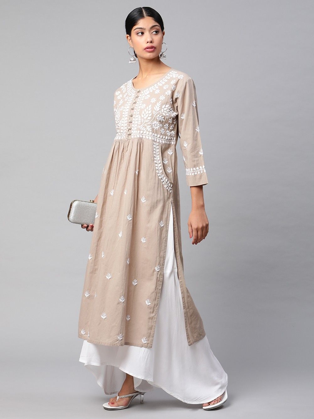 the loom - Beige Chikankari Cotton Kurta