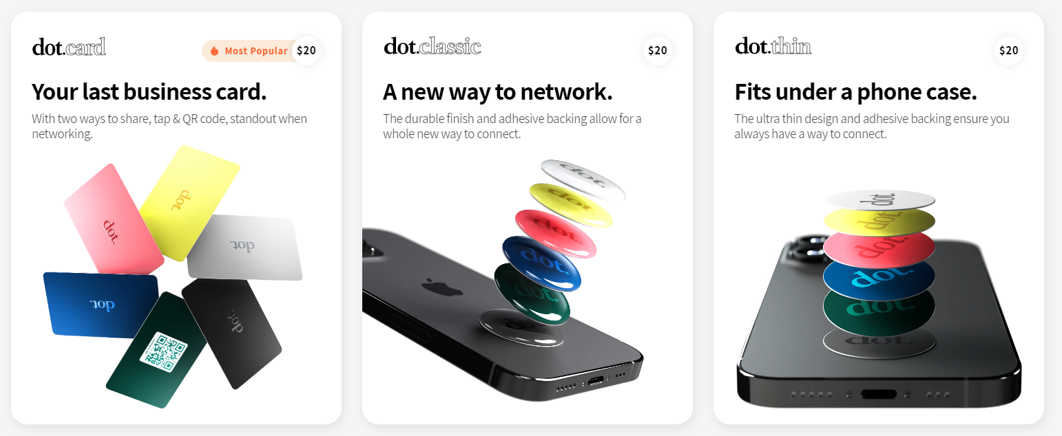 Image of NFC devices available with Dot - Card, Classic and Thin