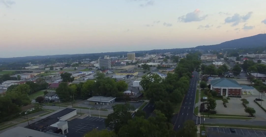 Aerial perspective of a location in Anniston, Alabama