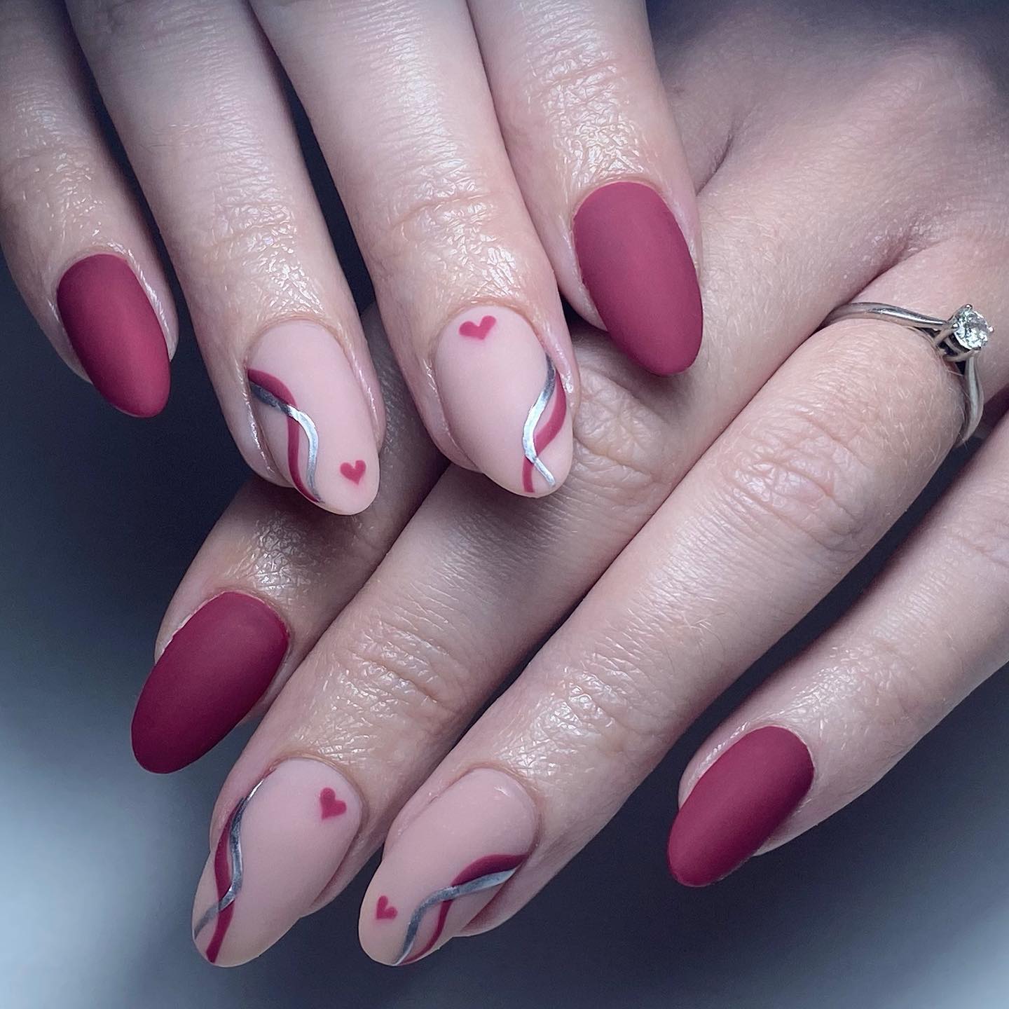 Matte Red Nails With A Glossy Accent Nail
