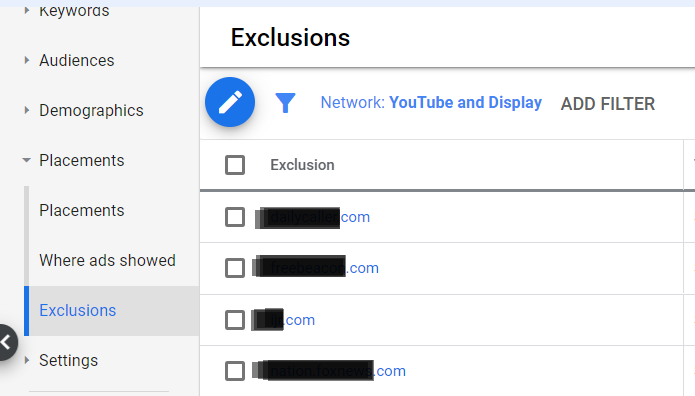 how to exclude websites from a display ads campaign.