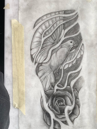 Pencil Shade Rose Tattoo Design