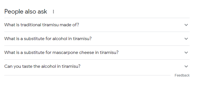People also ask section of Google for "how to make tiramisu"
