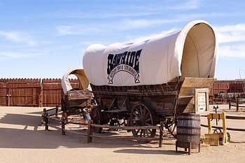 landscape photography, brown, wooden, horse carriage, wooden horse, wagon, covered, transportation, wild west, chuck wagon
