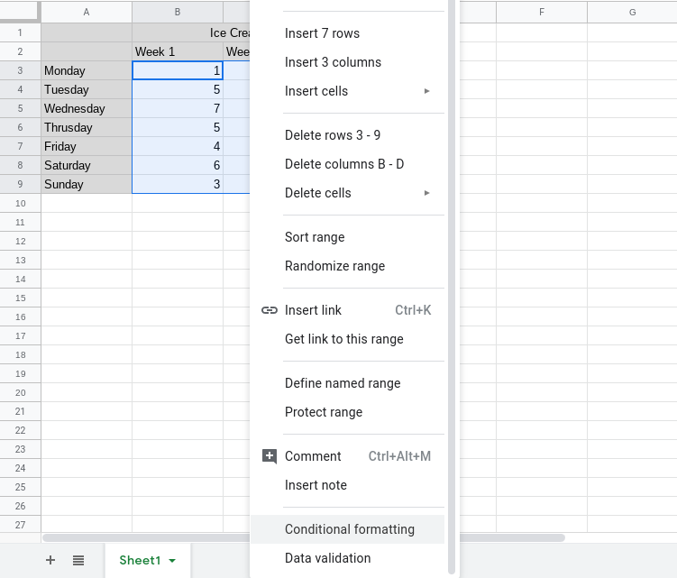 Select Conditional Formatting in Google Sheets