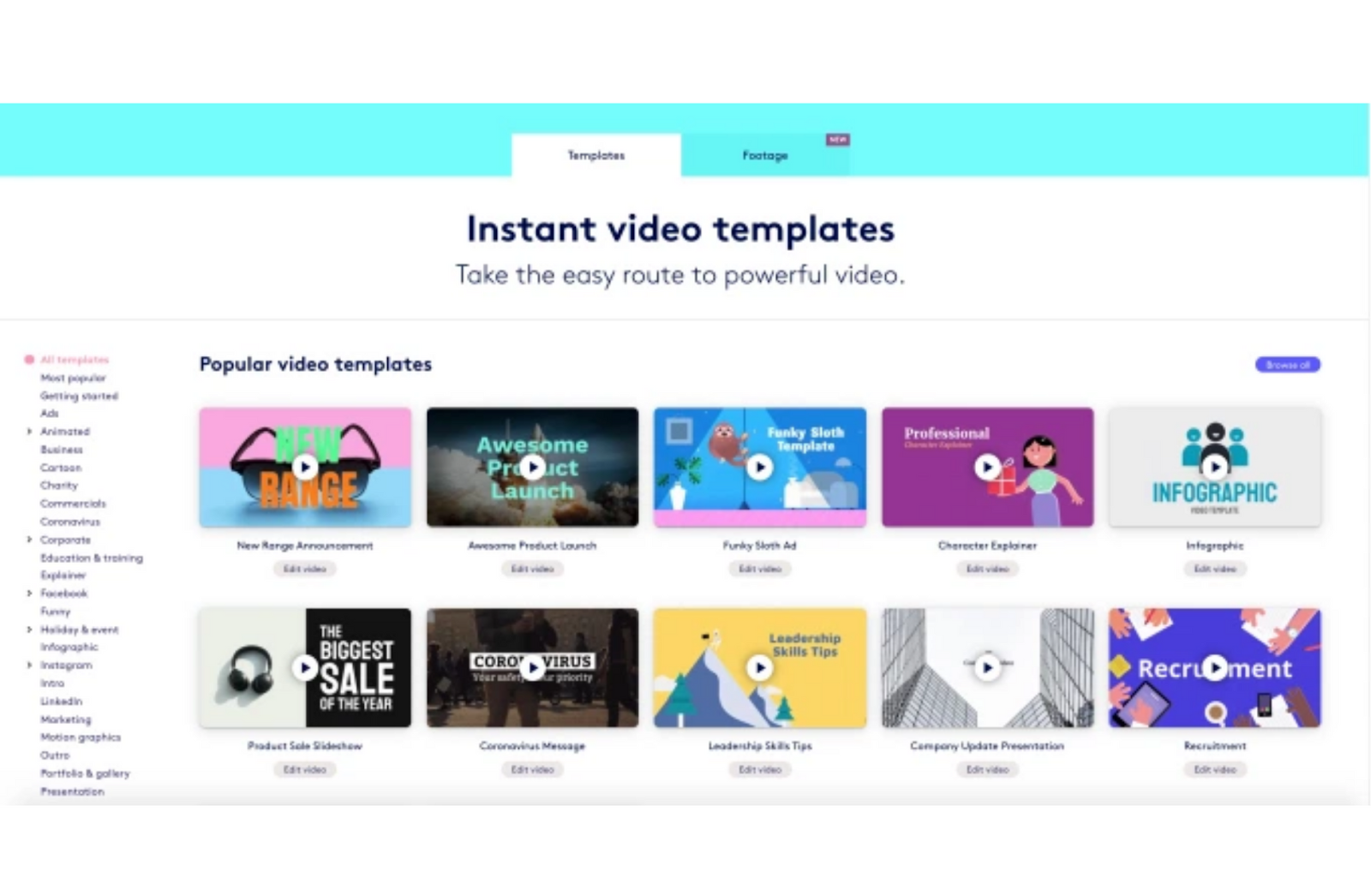 Biteable instant video templates