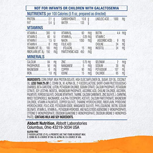Nutritional Label of US baby formula