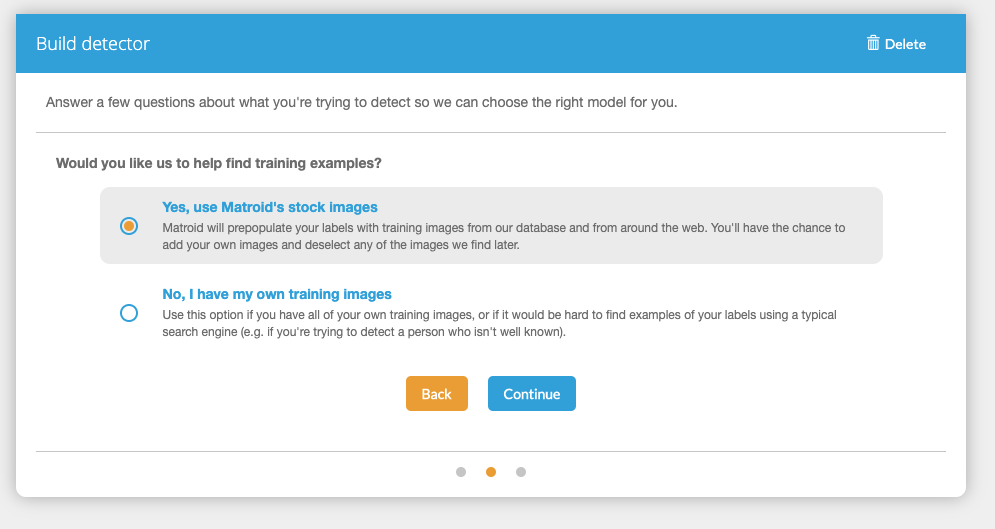 Matroid create detector wizard