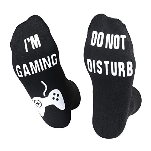 Image of the Do Not Disturb Gaming Socks, Funny Cotton Novelty Sock Christmas Gifts for Kids Teen Boys Mens Womens Gamer Lovers (Black, Long)