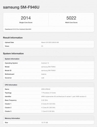 Galaxy Z Fold5 (SM-F946U) Geekebnch run
