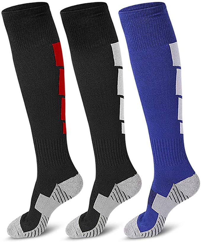 3 Pairs Soccer Socks, Sport Knee High Socks Over The Calf Compression Athletic Socks for Mens and Women Running & Training Football Thickening Keep Warm Sock