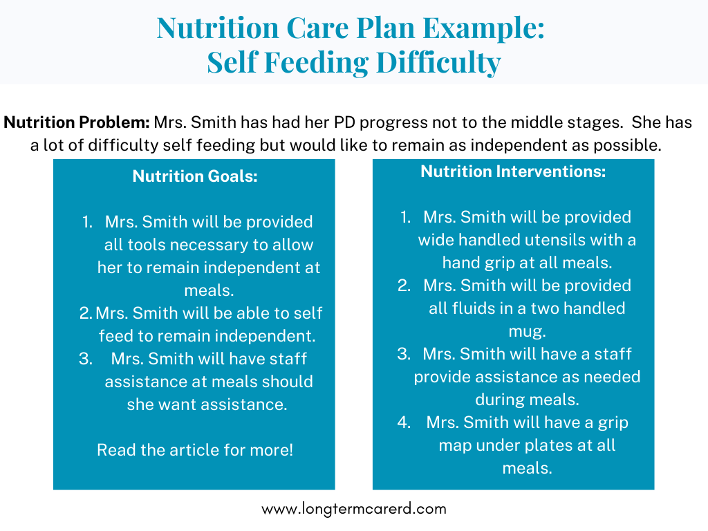 nutrition care plan example: self feeding difficulty