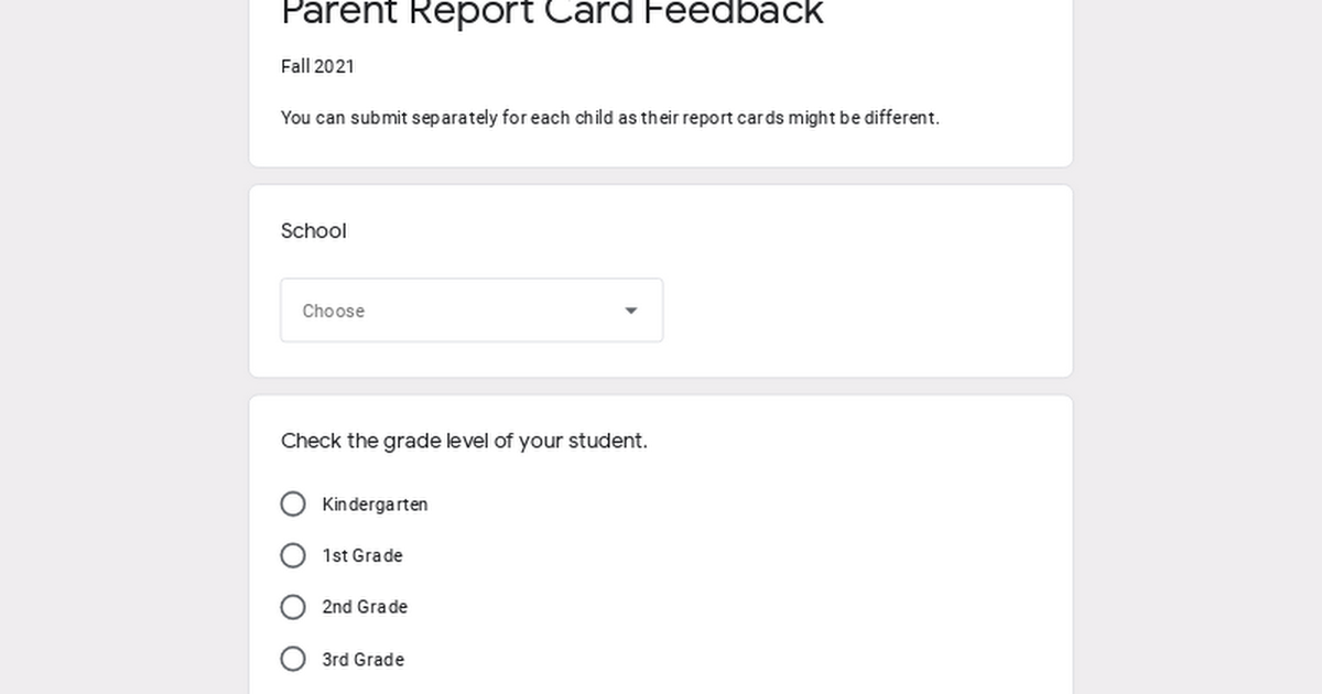 Parent Report Card Feedback