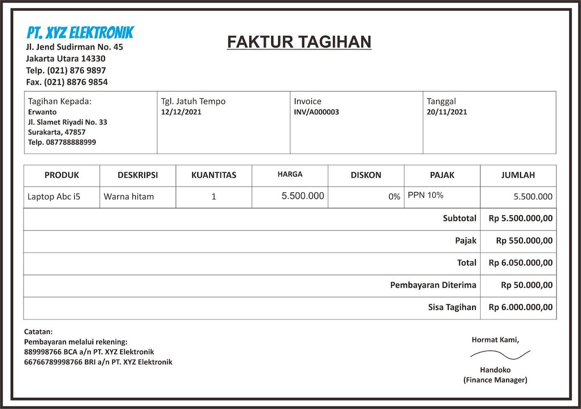 contoh invoice 