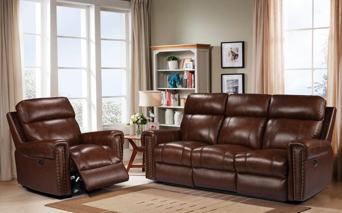 brown leather power reclining furniture
