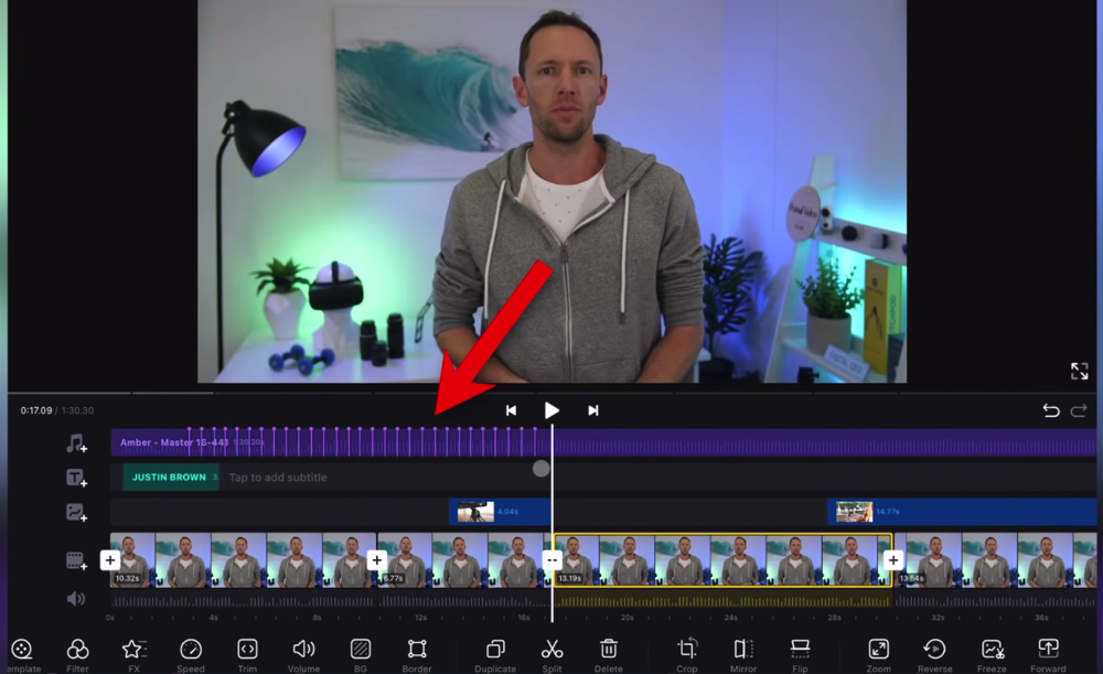 The markers will appear as lines on the music clip - you can align these with your footage