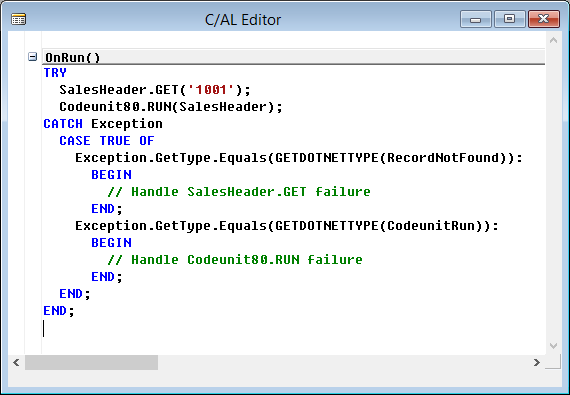 Example of Catch in C/AL Editor