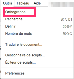 Outil orthographe sur Google Docs