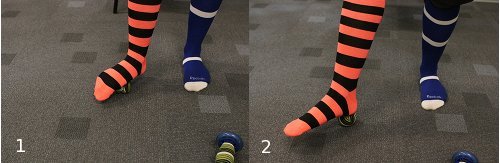 Image of how to use a lacrosse ball to stretch your feet. 