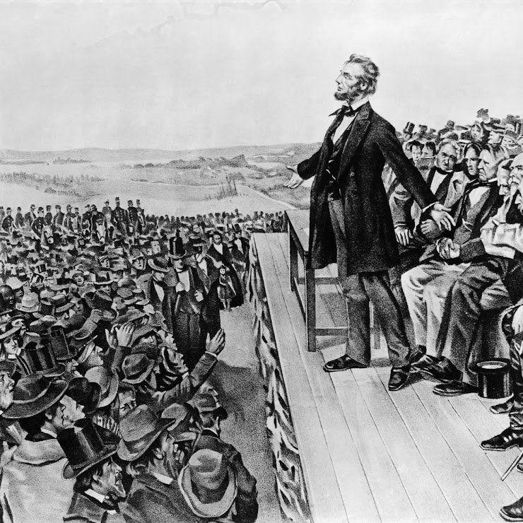 This image, is a drawing, as there were no photographs clearly showing Lincoln making the speech. on that day
Image from https://www.history.com/topics/american-civil-war/