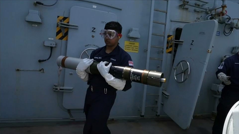 All hands on deck: The Royal Navy destroyer carries a range of missile systems such as the Sea Viper as well as smaller anti-ship weapons