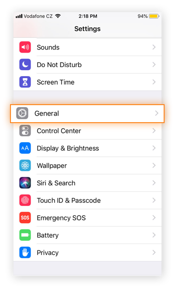 The Settings menu in iOS 12.4