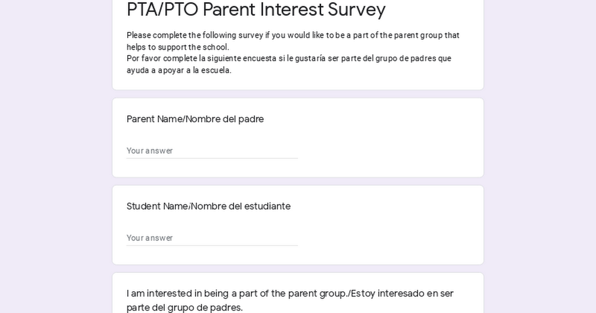 PTA/PTO Parent Interest Survey