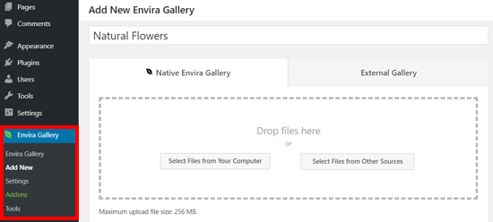 Criando uma nova galeria com o plugin WordPress Envira Gallery