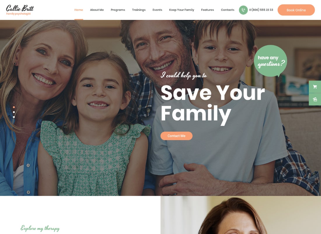 Callie Britt |  Téma WordPress pre rodinnú psychológiu