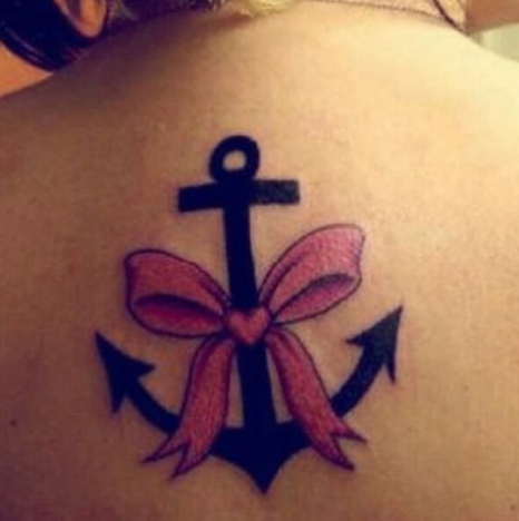 Ribbon With Anchor Tattoo For Women