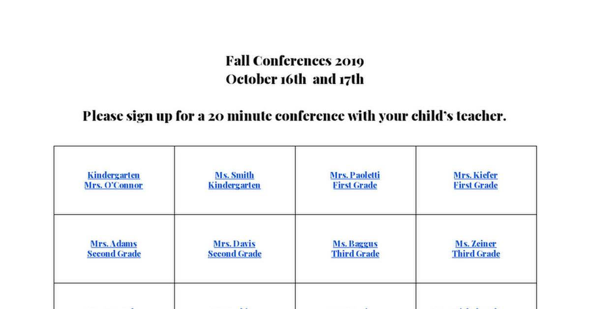 2019 Fall Conference Sign Ups 