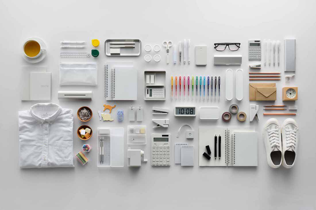 The bland, brandless product line of Muji including clothing, stationary, and cutlery.