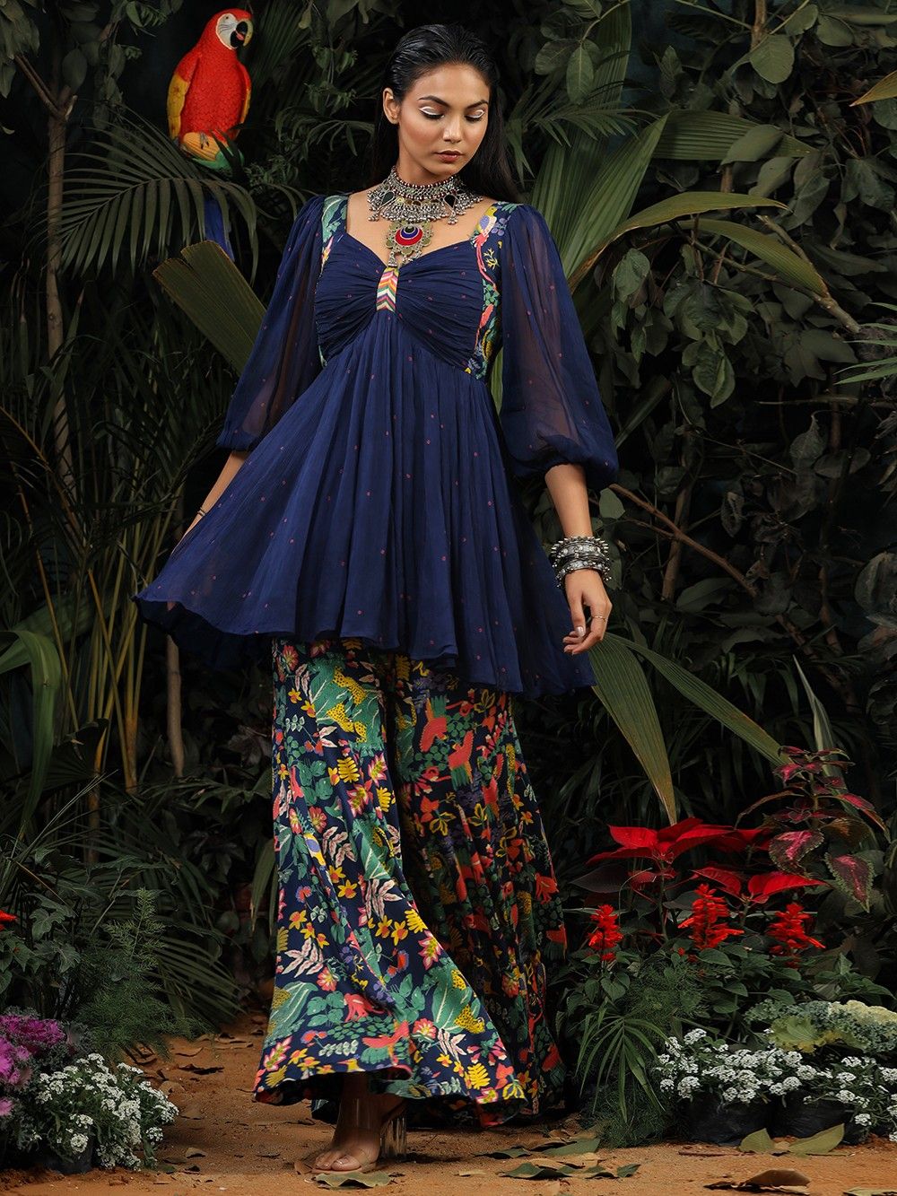 the loom - Blue Printed Chiffon Kurta