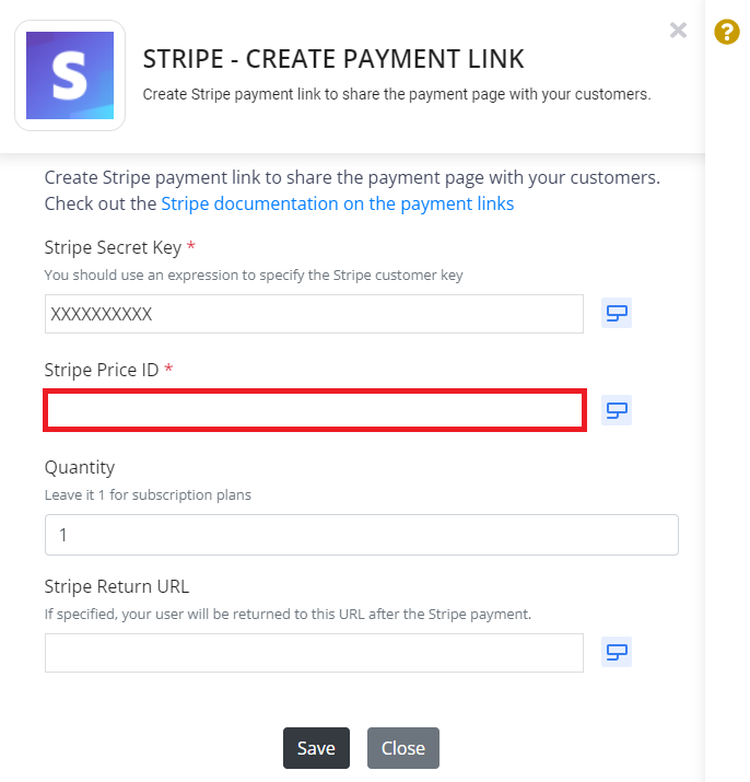 Stripe Create Payment Link Byteline documentation