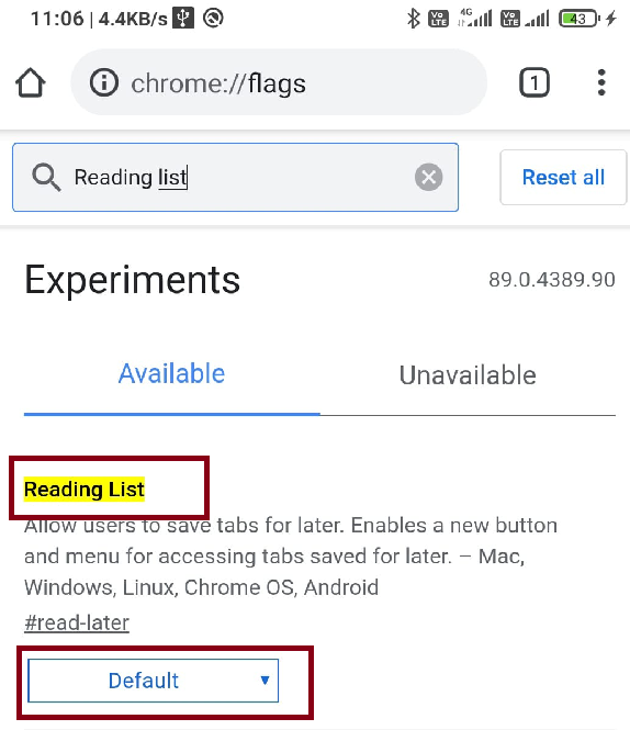 Enable Reading List in Google Chrome on Android