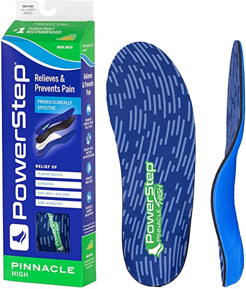 Powerstep Pinnacle High Arch Support Insoles, Plantar Fasciitis Relief Inserts, Orthotic Insoles Men and Women