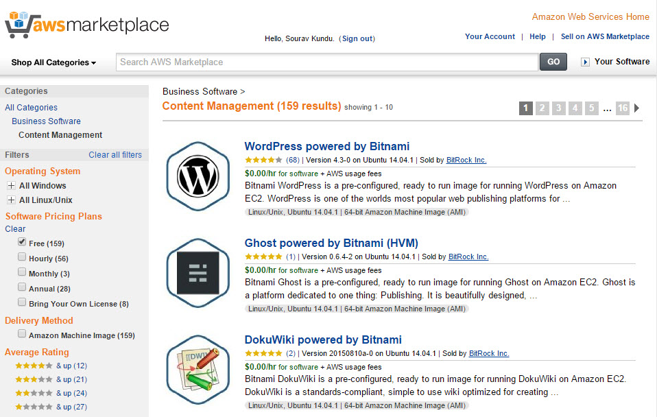 aws marketplace com software de gerenciamento de conteúdo