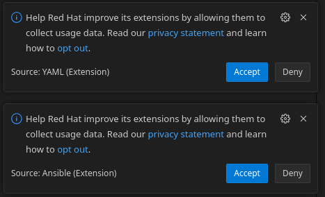 Accept or Deny Usage Data - Redhat