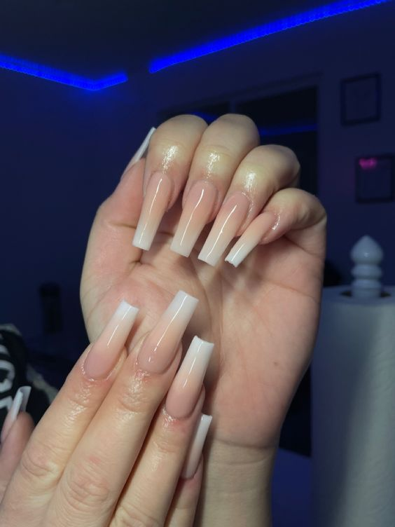 Close view of the nude ombre nails