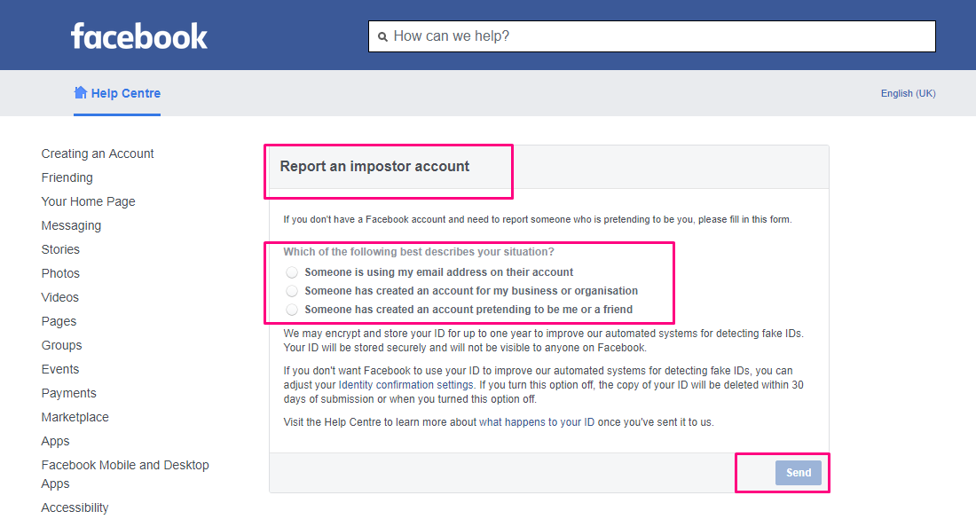 facebook report impersonation account