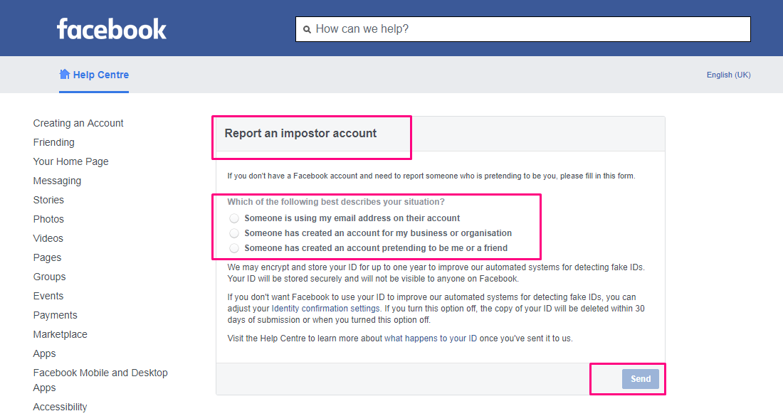 facebook report impersonation