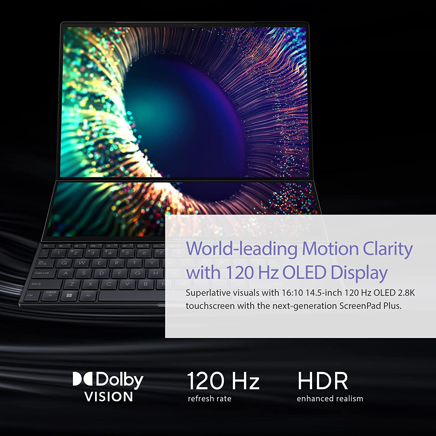 This image shows the 120Hz display of the ASUS ZenBook Pro 14 Duo.