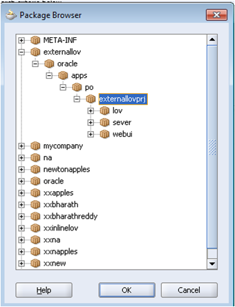 Browsing package in extenal lov